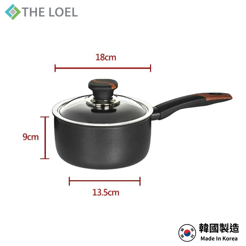 THE LOEL Premium Non-stick Cookware 18cm Pot & Glass Cover, , large