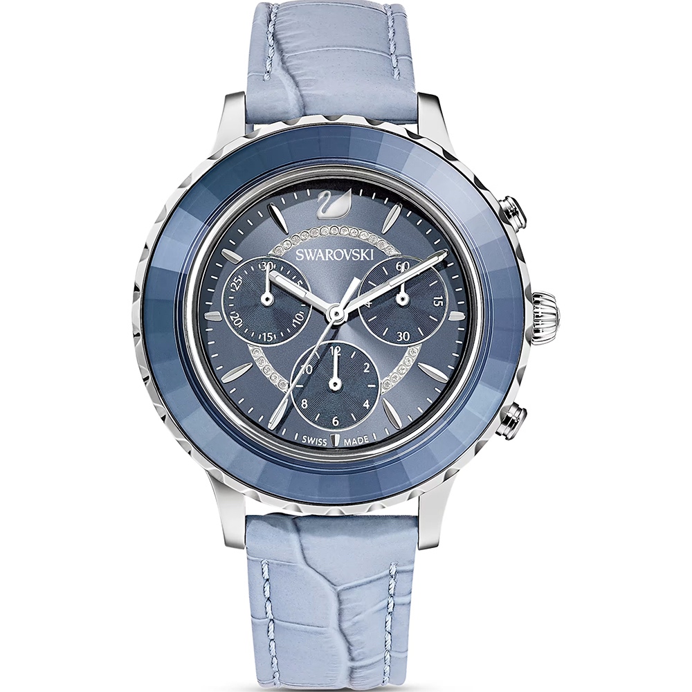 SWAROVSKI 施華洛世奇 Octea Lux Chrono 丹寧藍晶鑽手錶 女錶-39.5mm(5580600), , large