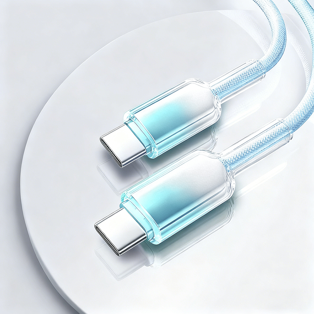 [Lele] PD60W Ice Crystal Head Colorful Braided Fast Charging Cable C to C1.5M Gradient Blue