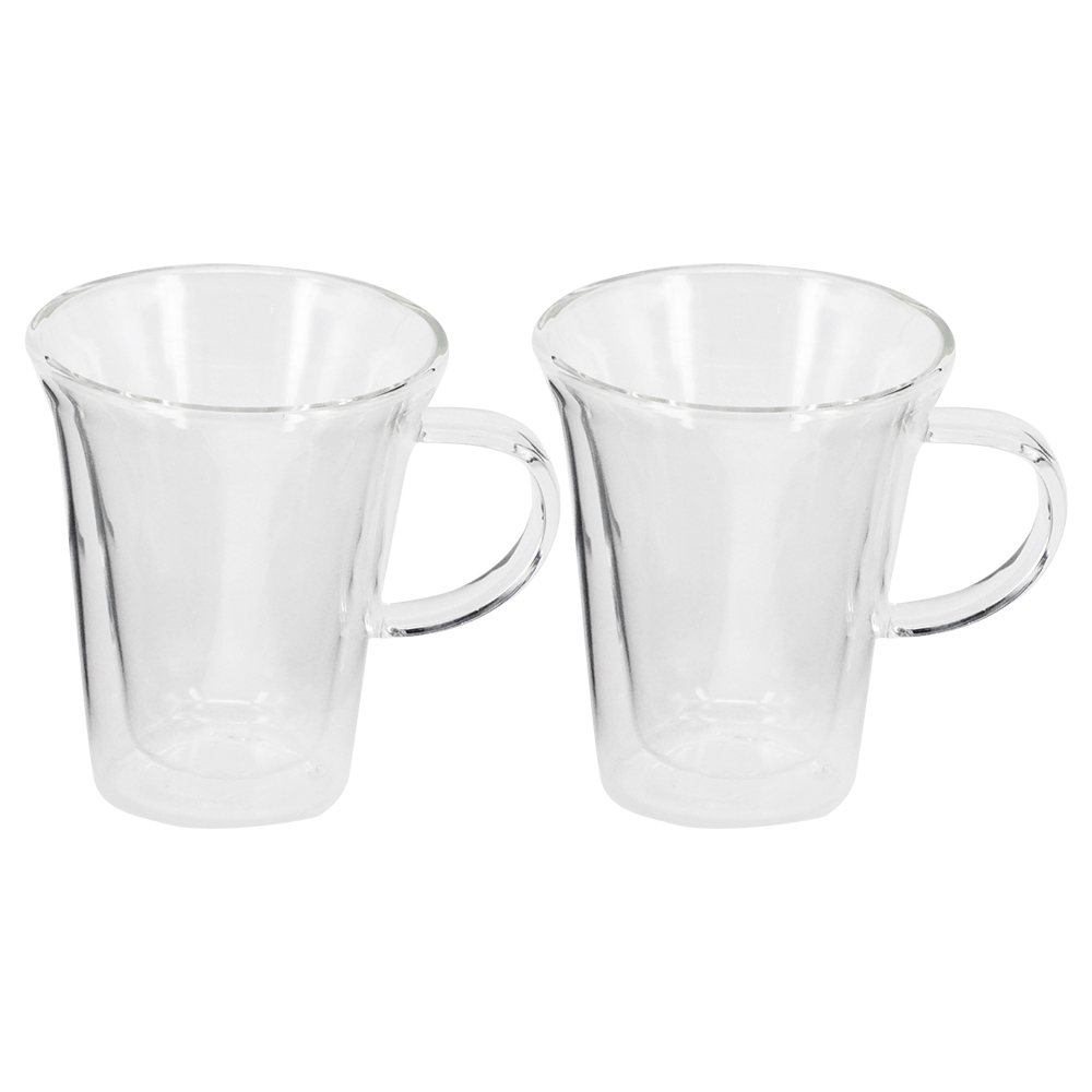S/2 DOUBLE WALL GLASS MUG, , large