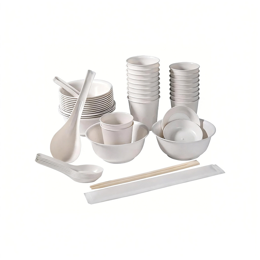 Camping Supplies Disposable Rice Husk Cutlery Set (4 Pieces) (Rice husk cutlery, eco-friendly bowls and chopsticks, picnic cutlery, household disposable bowls), , large