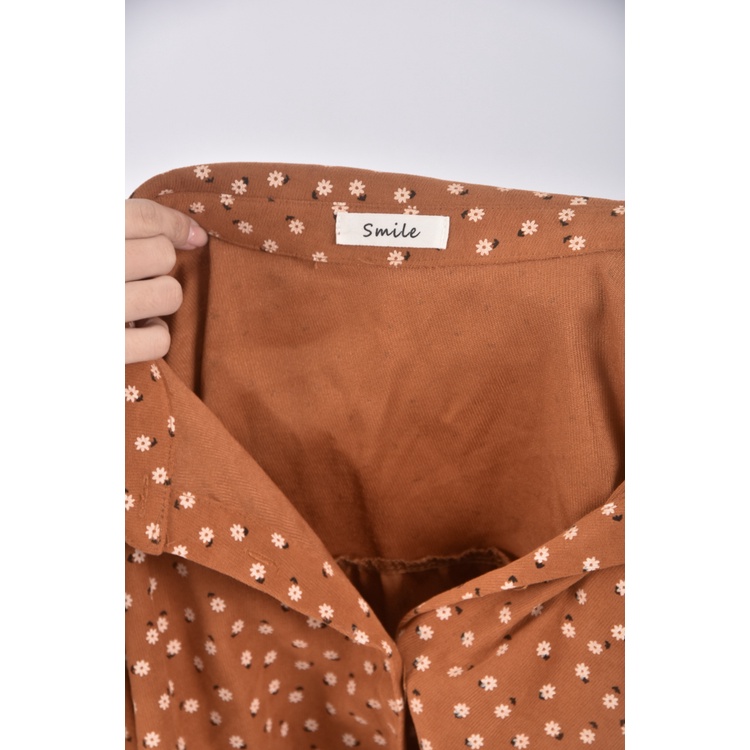 (L) smile質感碎花橘色長袖上衣二手衣, , large