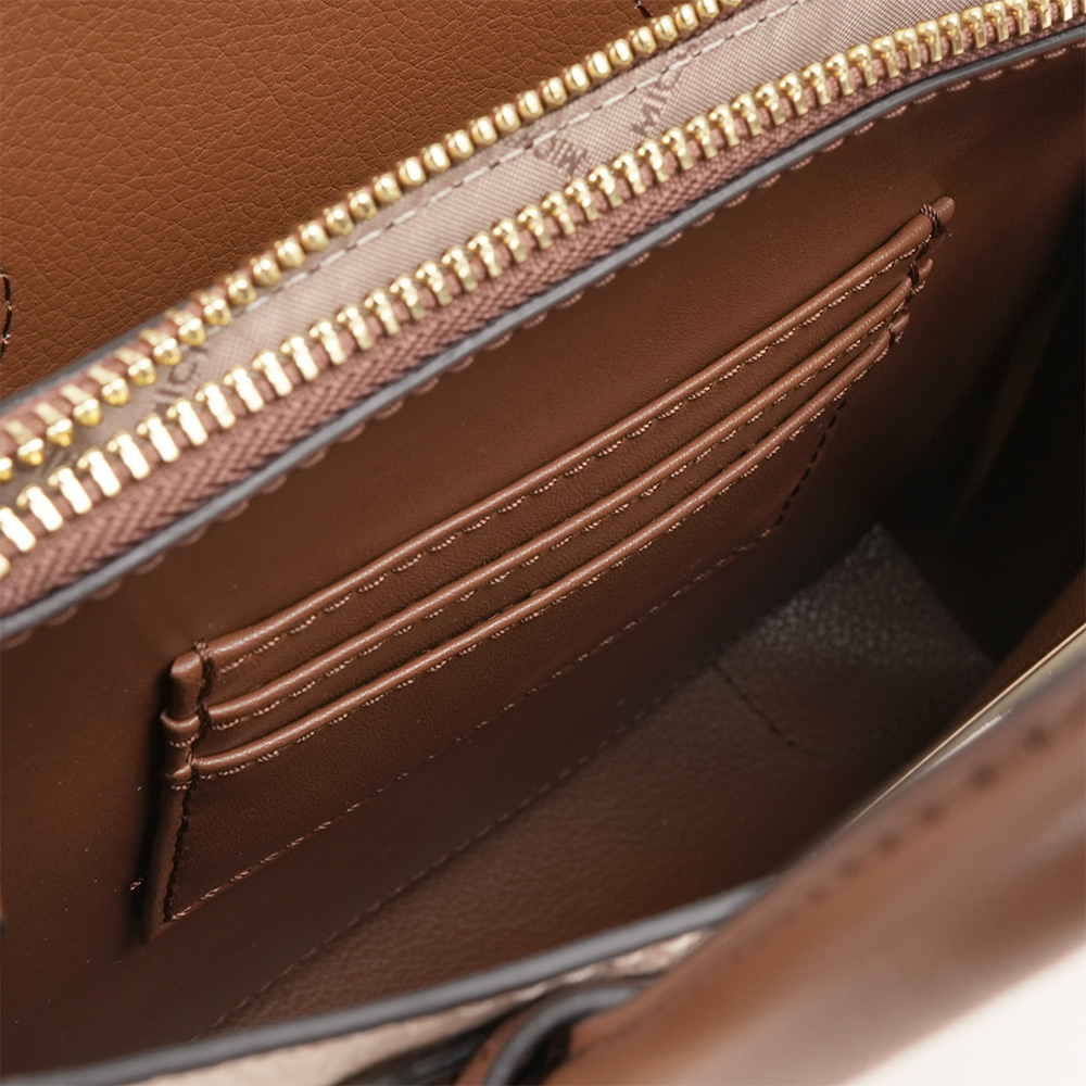 Michael Kors Mercer Logo 吊飾粒紋皮革中型二用包(粉膚/焦糖), , large