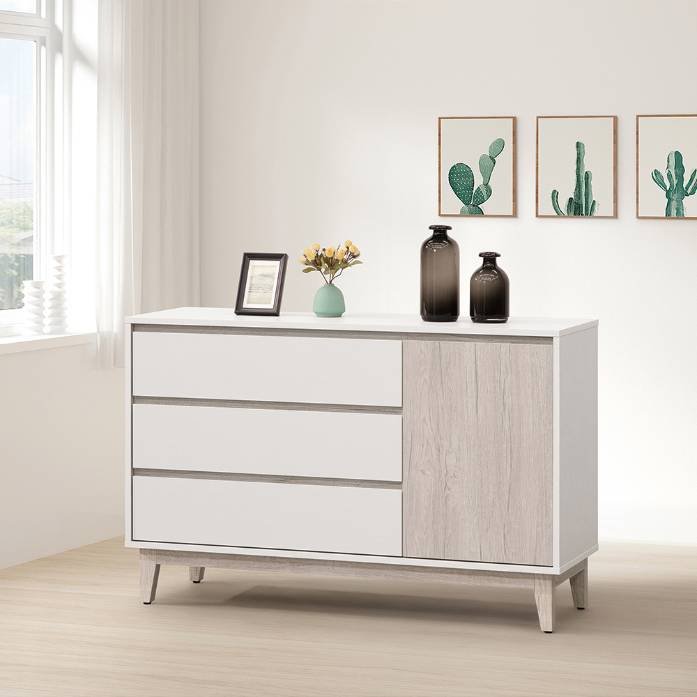 【唯熙傢俱】紀薇橡木雙色4尺抽屜櫃, , large