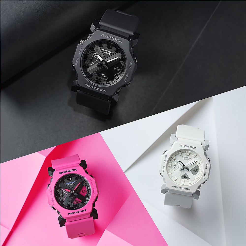 CASIO 卡西歐 G-SHOCK 極簡纖薄小巧雙顯手錶-亮粉 GA-2300-4A, , large