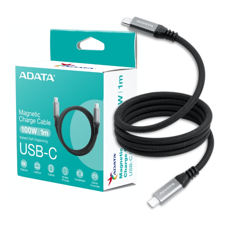 【ADATA 威剛】USB-C to USB-C 黑色 Magnetic Cable 100W 1M 磁吸 收納 編織 充電傳輸線, , large