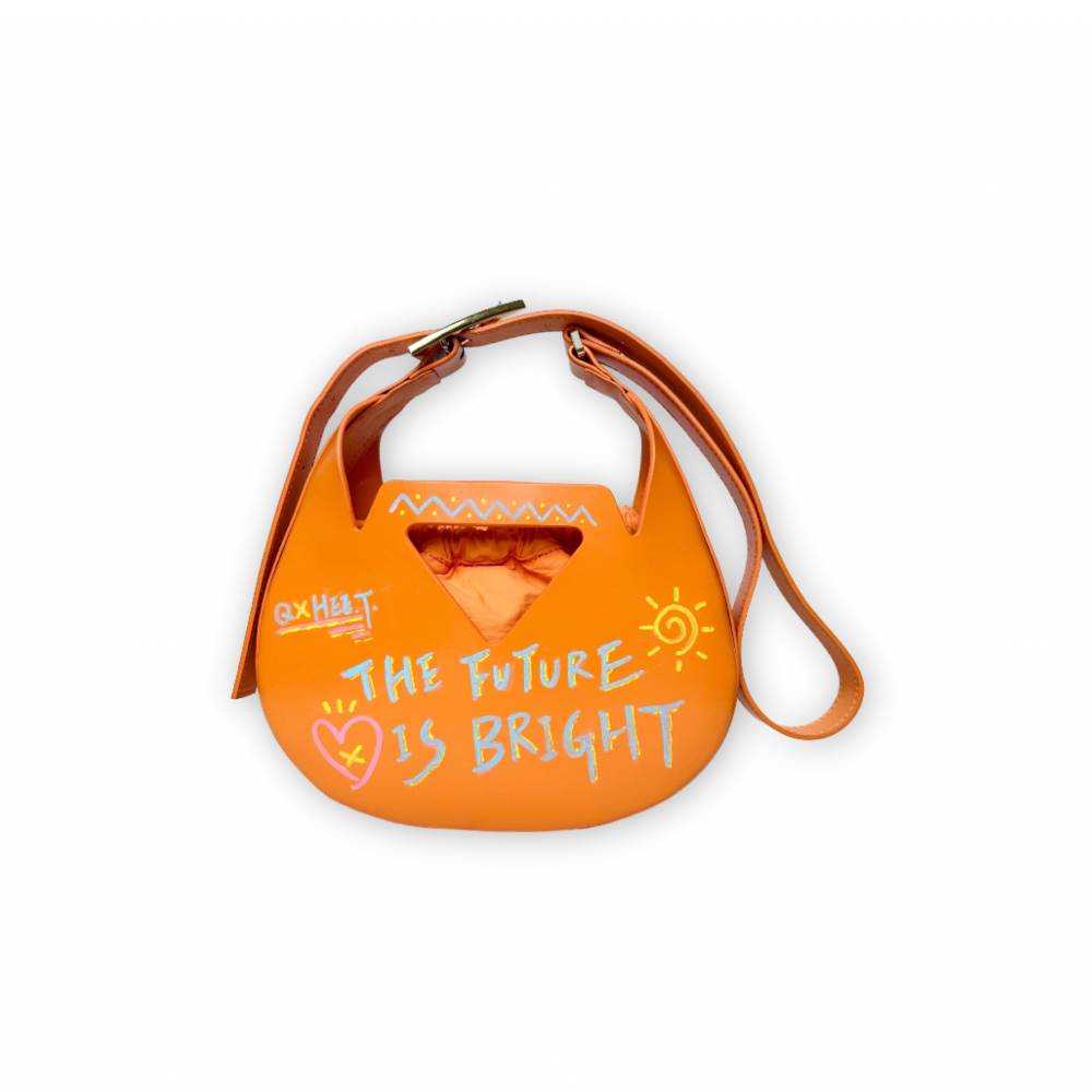 Painted hand-held semi-round bag in fragrant orange (M), , large