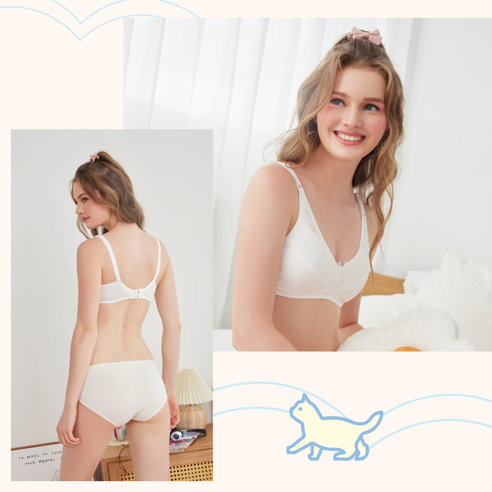 【可蘭霓Clany】 MIT涼感小貓咪無痕無鋼圈ABC學生內衣 少女內衣 成長型內衣 8039-22 白色, , large