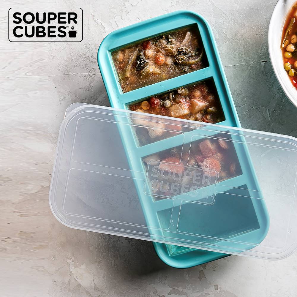 官方直營【Souper Cubes】多功能食品級矽膠保鮮盒_湖水綠2件組(2格+4格), , large