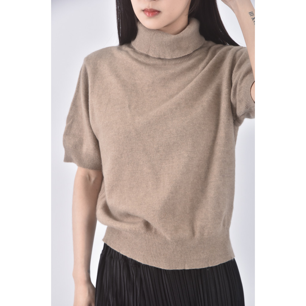 (S) 質感針織高領棕色上衣二手衣, , large