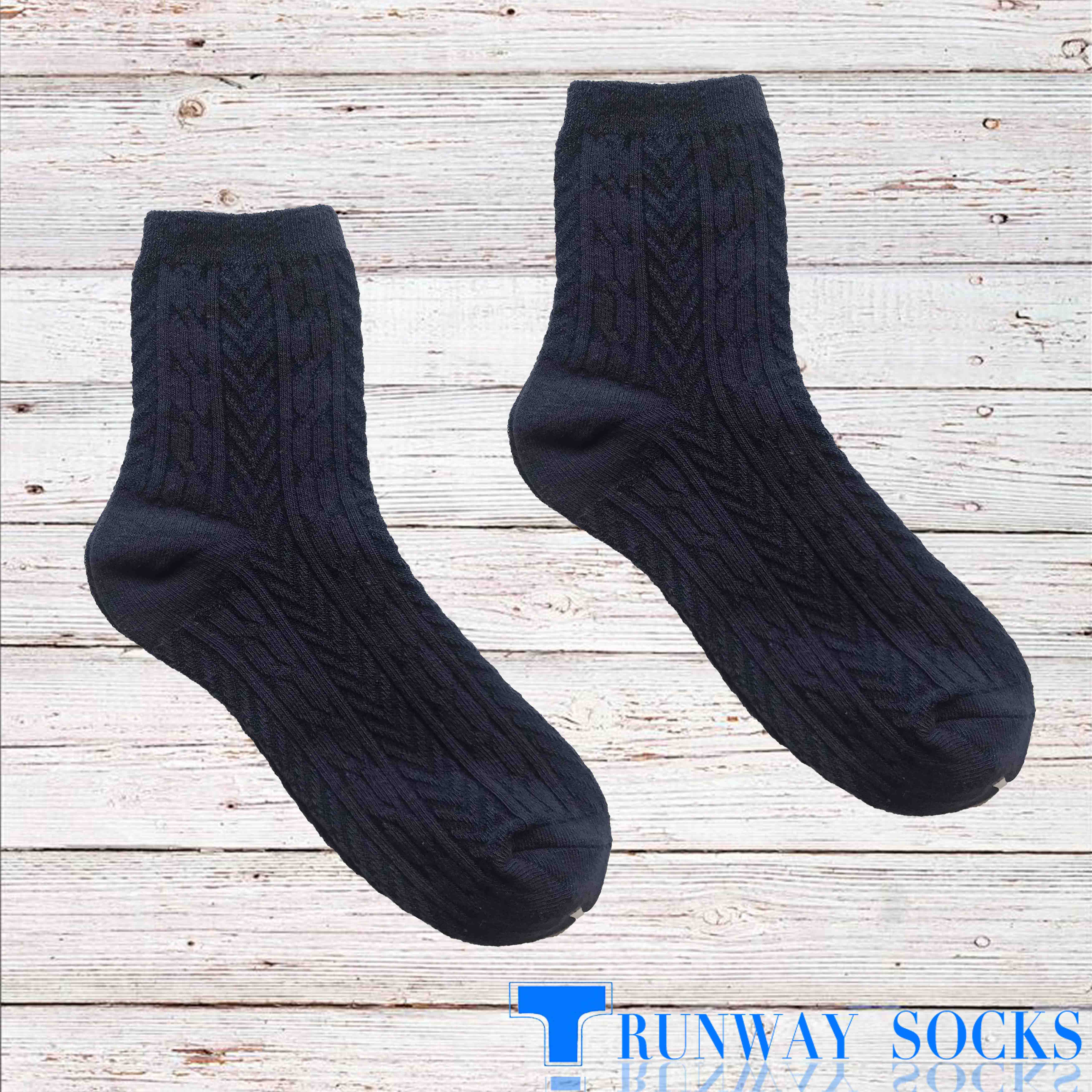 【RUNWAY】《RUNWAY SOCKS》Best-Selling Japanese Style Trendy Short Socks &ndash; Double Cylinder Technology with Retro Jacquard Design &ndash; Indigo Blue &ndash; 1 Pair, , large
