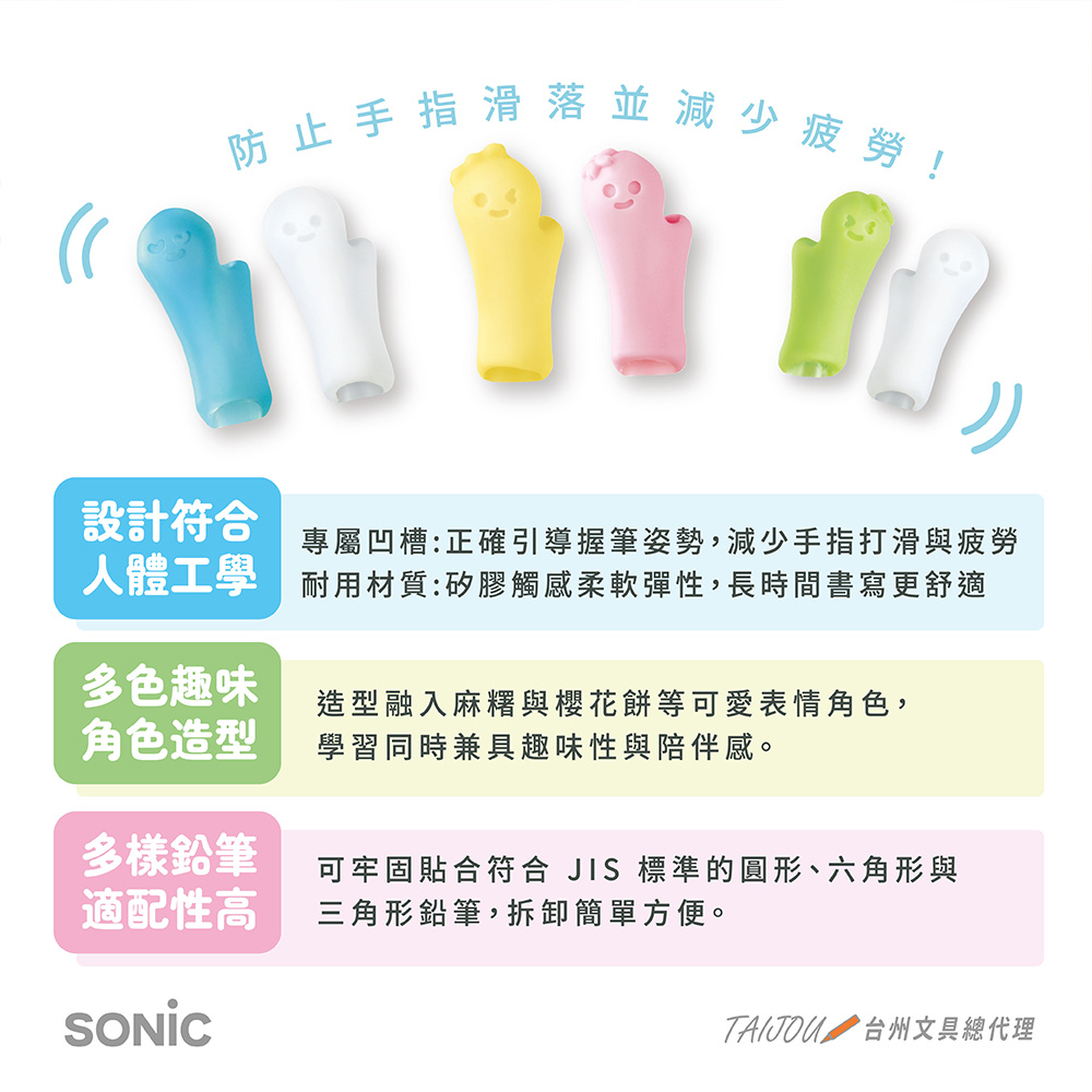 【龍品文創】SONIC SK-6417 麻糬握筆器2入-右手 藍+白, , large
