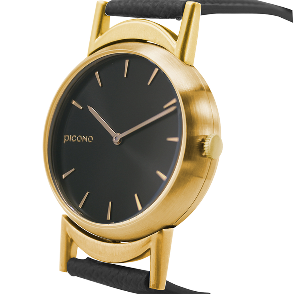 【PICONO】Twin collection double watch surface black leather strap watch-Gold / TN-11501, , large