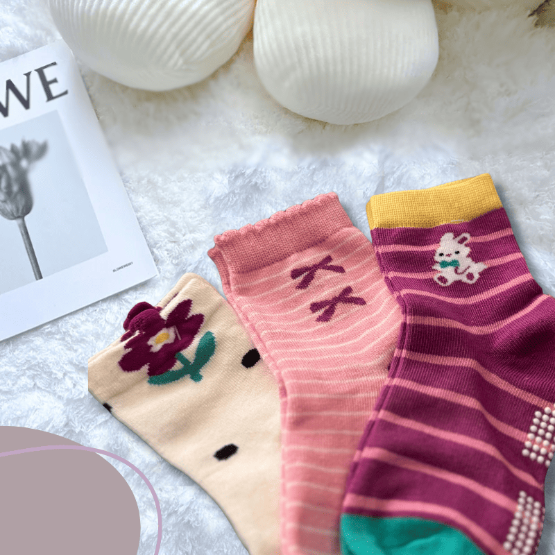 [Kaimei Cotton Industry] 12 pairs of random excellent pure cotton non-slip children's socks, pink and cute style, rabbit children's socks, cartoon children's socks, cute socks, baby socks, , large