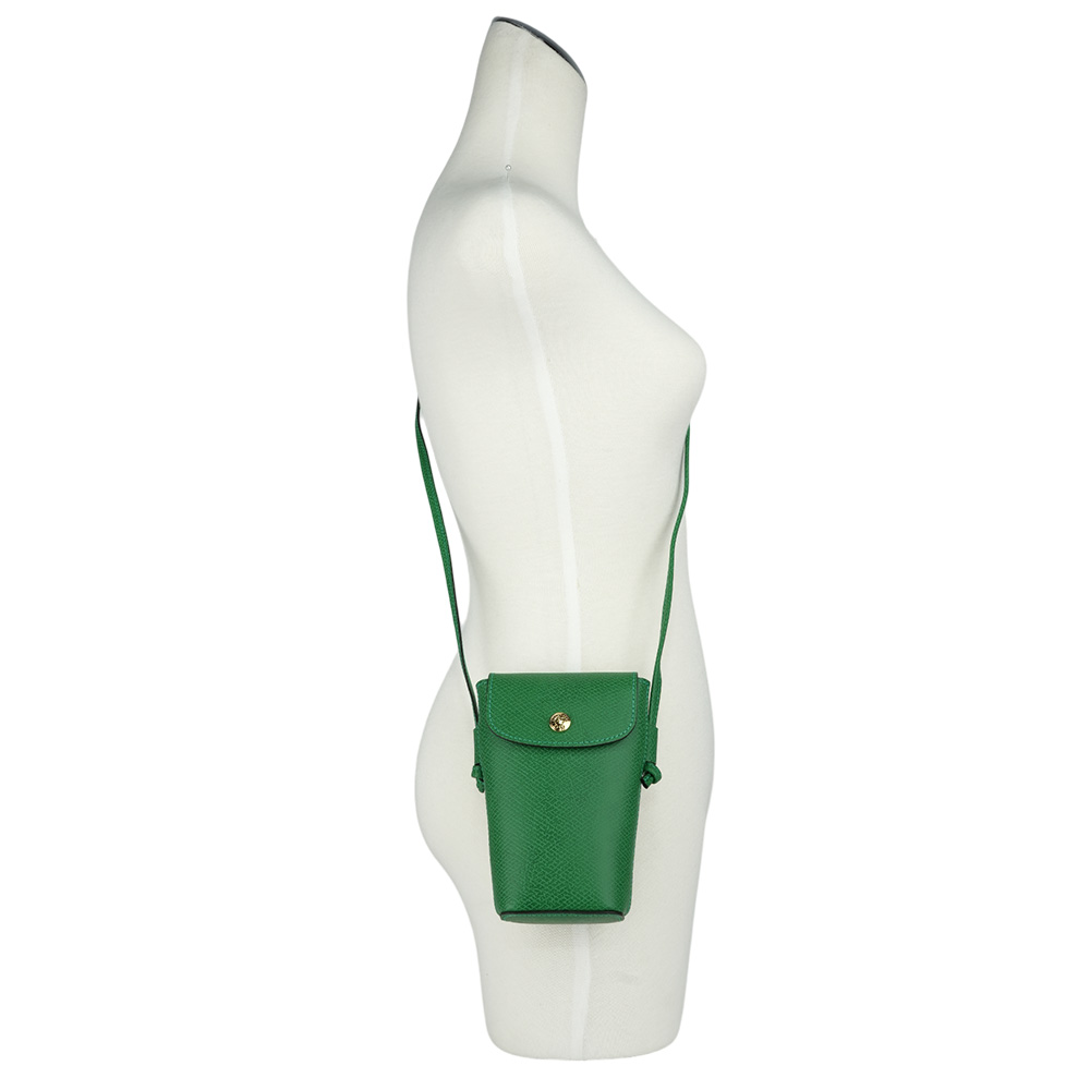 LONGCHAMP EPURE 翻蓋牛皮手機包/綠色, , large
