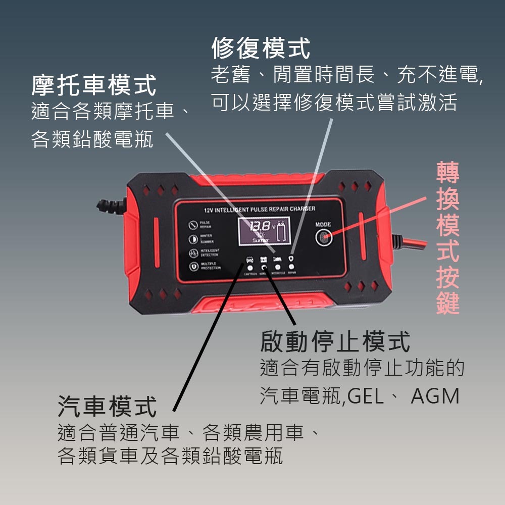 12V6A電瓶充電器(顏色隨機), , large