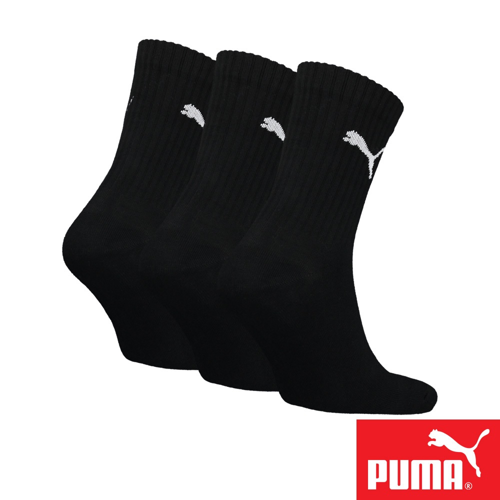PUMA 男女款中筒襪3雙裝 彪馬 跳豹 男襪 女襪 襪子 運動襪 小腿襪 棉襪 柔軟 棉質 舒適 高彈 耐磨 黑 白, , large