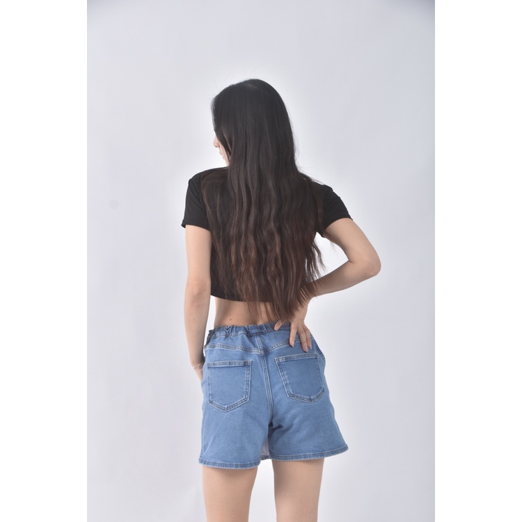 (S) uniqlo高腰丹寧牛仔質感棉質藍色短褲二手衣, , large