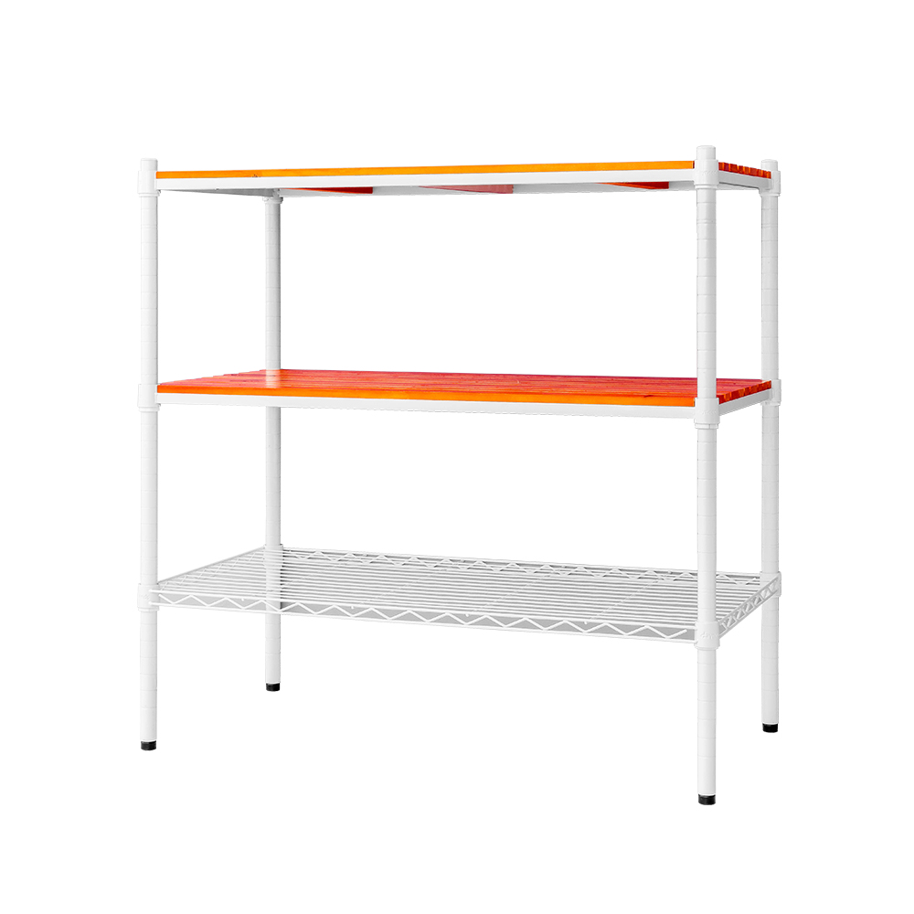 【Y HOUSE】90x45x90cm pine three-layer storage rack rack iron rack - painted white teak, , large