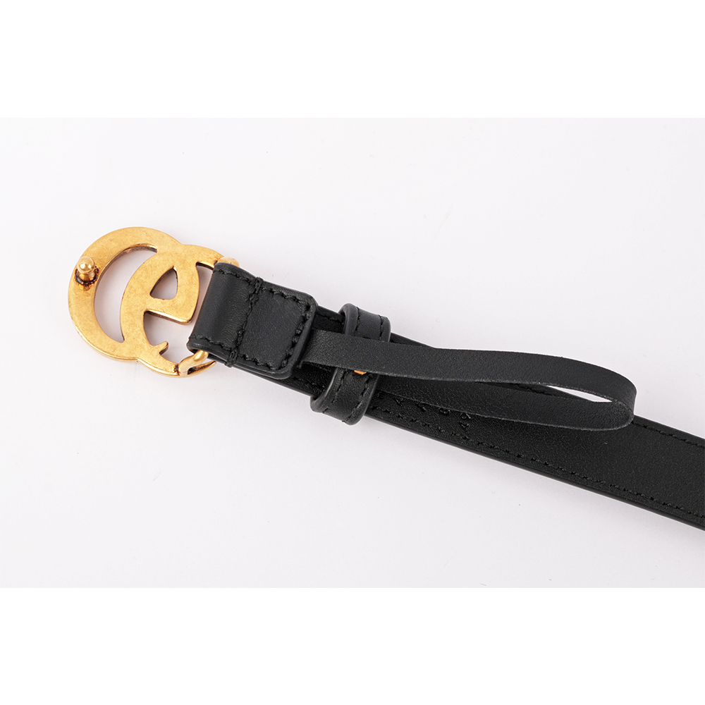 GUCCI 小雙G霧金logo牛皮2CM寬皮帶80cm/黑色, , large