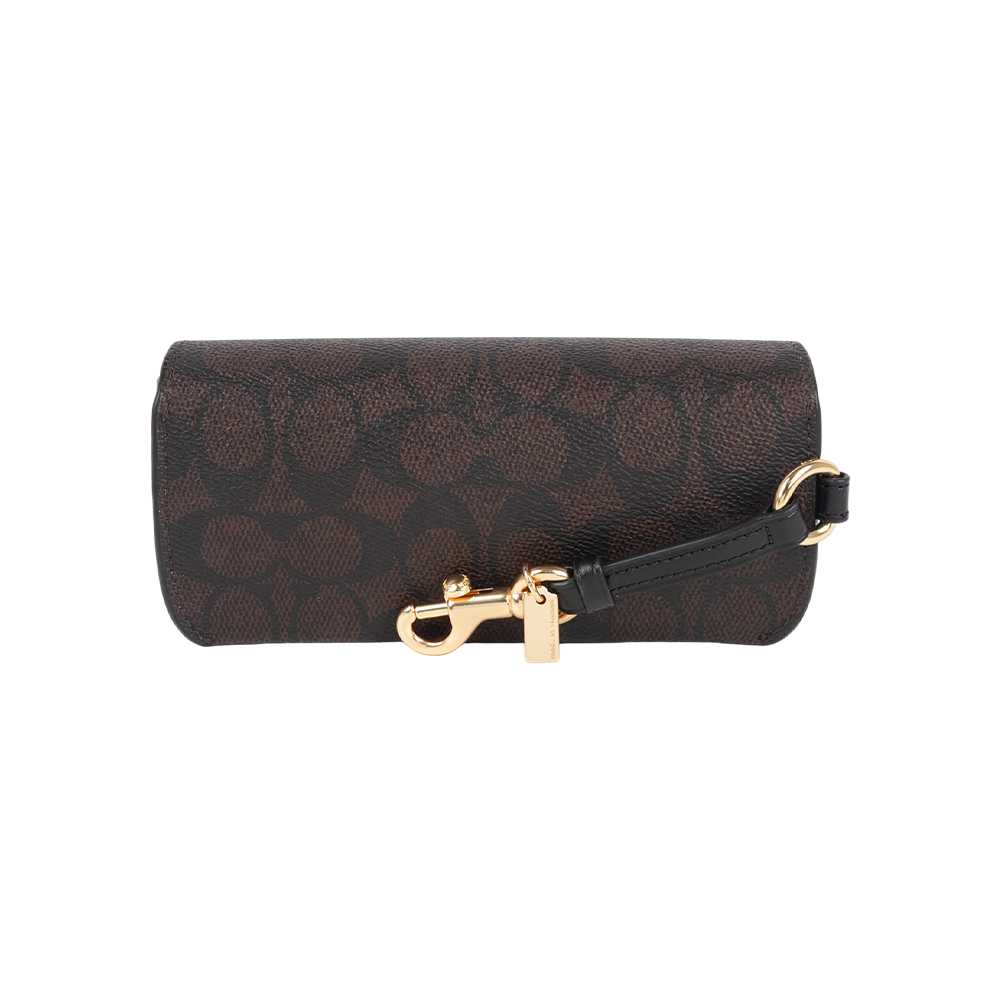 COACH CC Logo 塗層帆布附提把萬用包/眼鏡收納包(胡桃木棕/黑色), , large