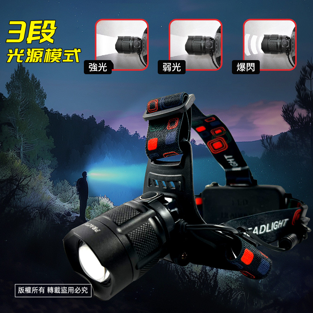 實用牌L2晶片頭燈 PR-AH901 高亮度 三段光源 超省電設計停電 登山 施工必備, , large