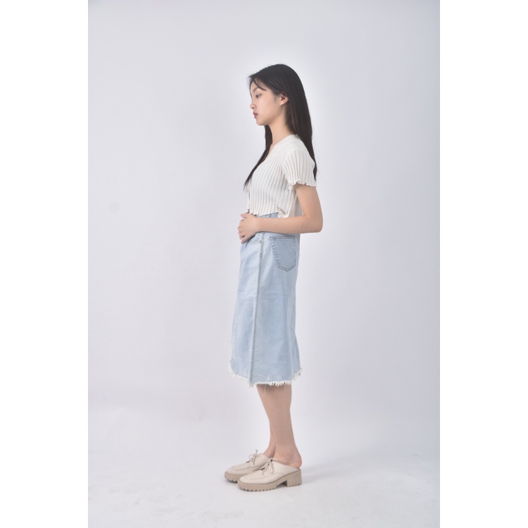 (XL) weil ide丹寧牛仔質感前開岔藍色長裙二手衣, , large