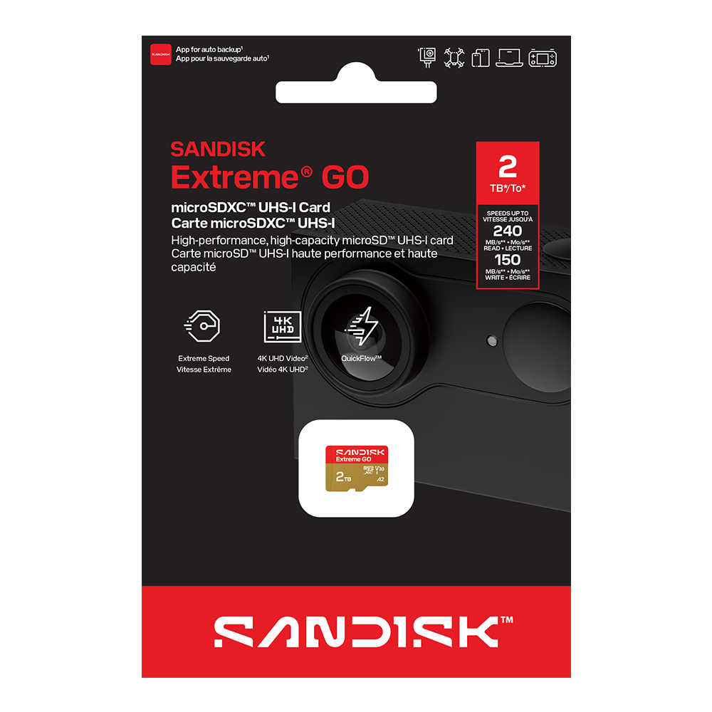 【SanDisk】Extreme GO 2TB microSDXC A2 U3 UHS-I V30 4K 記憶卡, , large