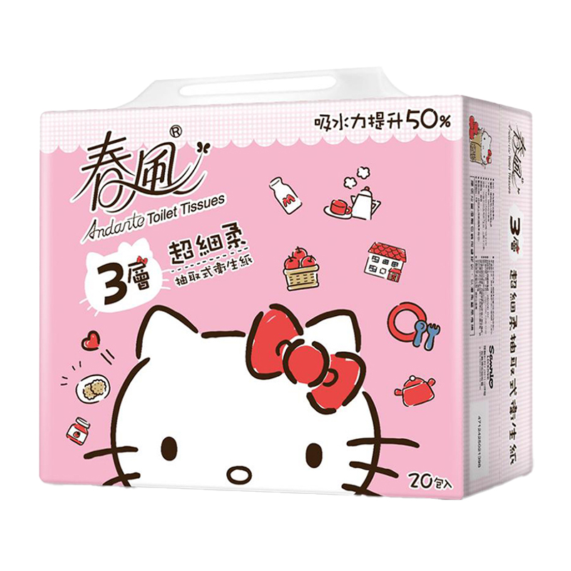 春風Hello Kitty三層抽取式衛生紙90抽x20, , large