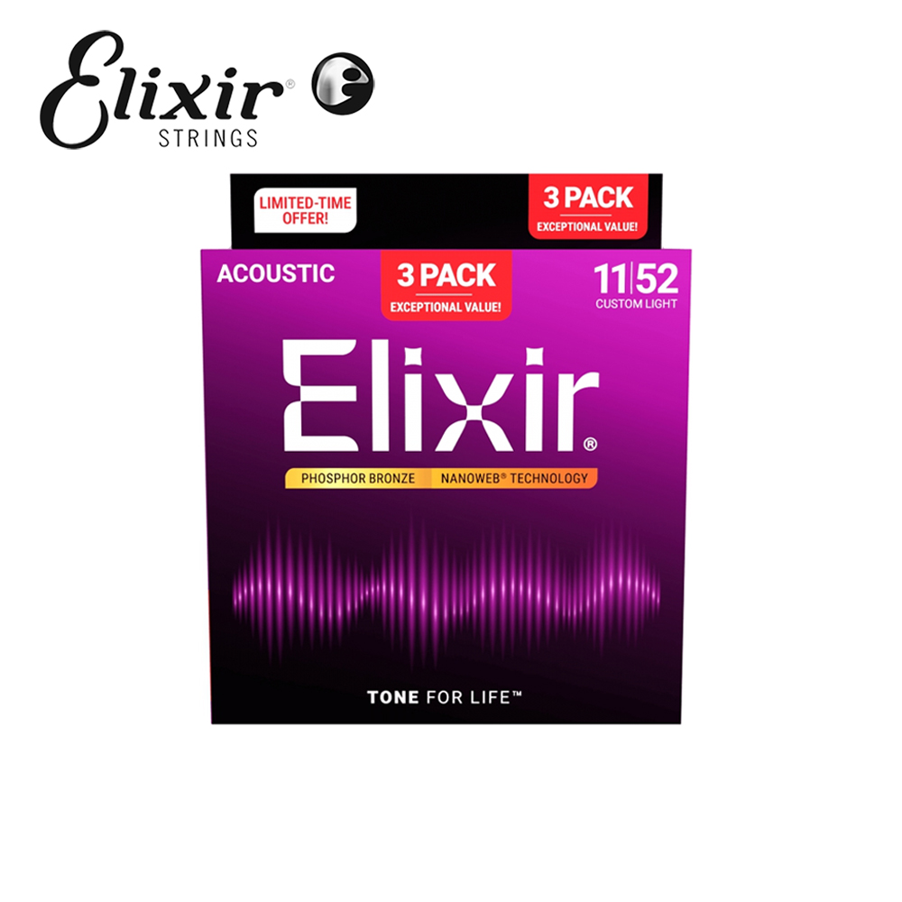 Elixir 16568 Nanoweb 薄包覆 民謠吉他弦(磷青銅) 11-52 3套組【敦煌樂器】, , large