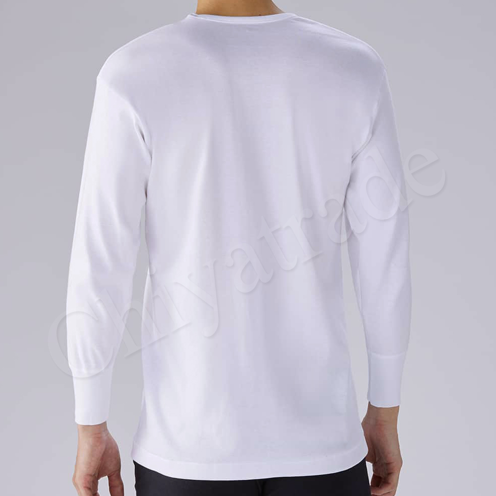 【日本郡是Gunze】日本製 抗菌防臭加工 100%純棉 男士 圓領 長袖內衣 衛生衣-白色(舒適親膚)-LL, , large