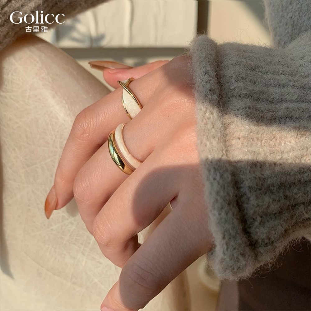 【Gulicc 】古莉可 戒指 金色交叉滴釉氣質女戒, , large