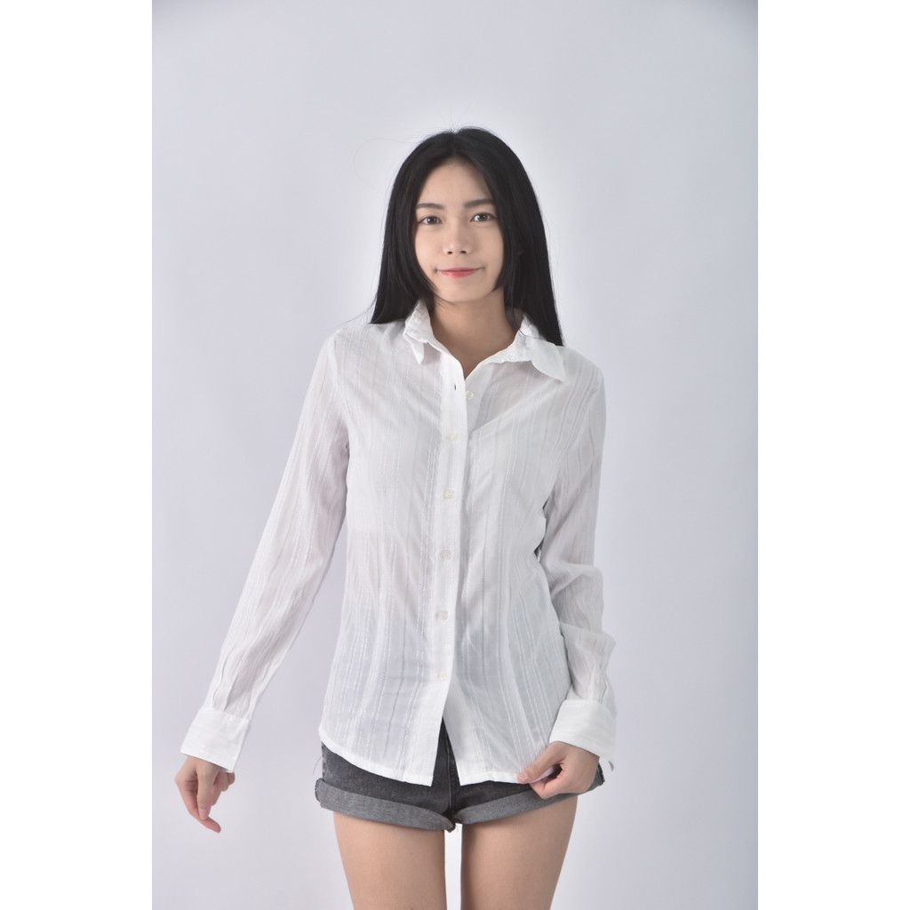 (S) mirror棉質純棉排扣白色襯衫上衣二手衣, , large