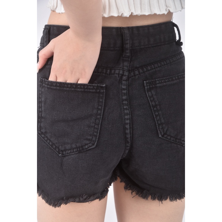 (S) jeans高腰丹寧牛仔質感黑色短褲二手衣, , large