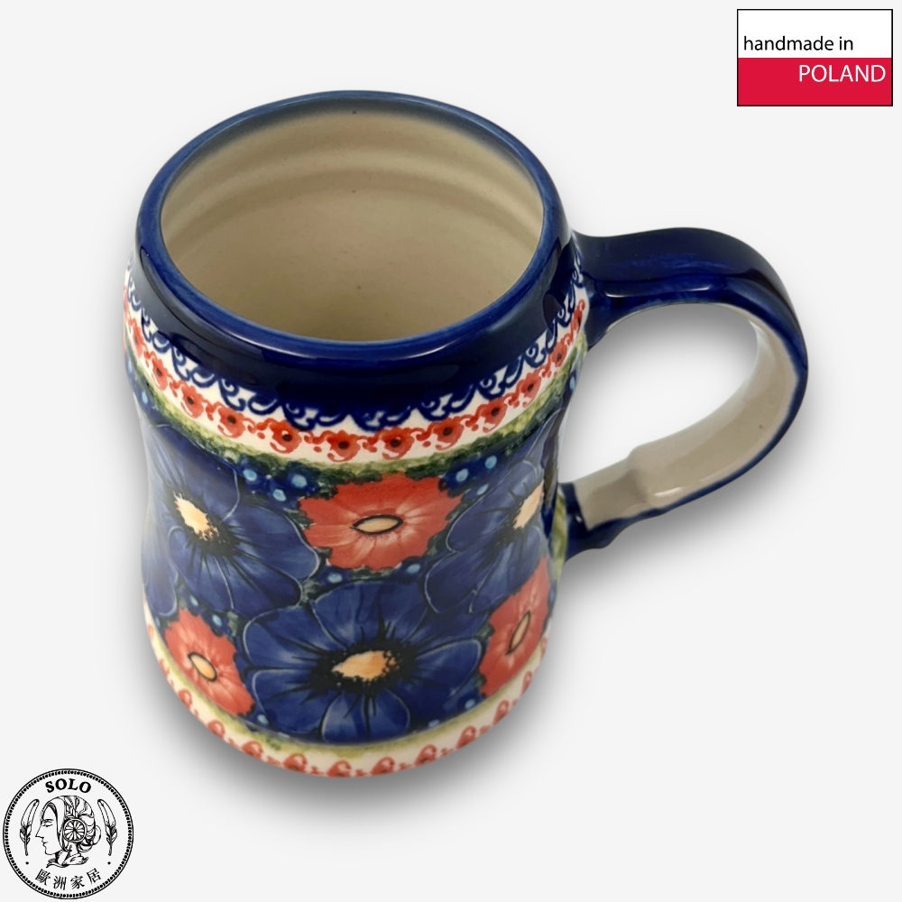 【SOLO歐洲家居】波蘭製 Cerraf 波蘭陶 680ml 啤酒杯 赤藍芳華系列, , large
