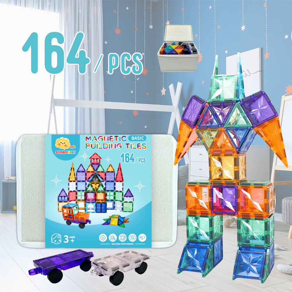 【啾愛你】ScienceBaby 附贈獨家棉麻硬收納盒 雪鑽磁力片 164片, , large