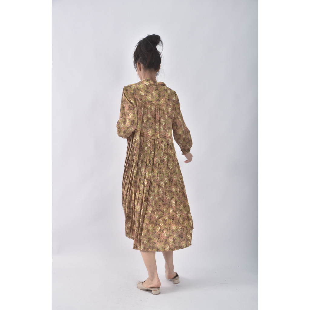 (S) 質感印花棕色洋裝二手衣, , large