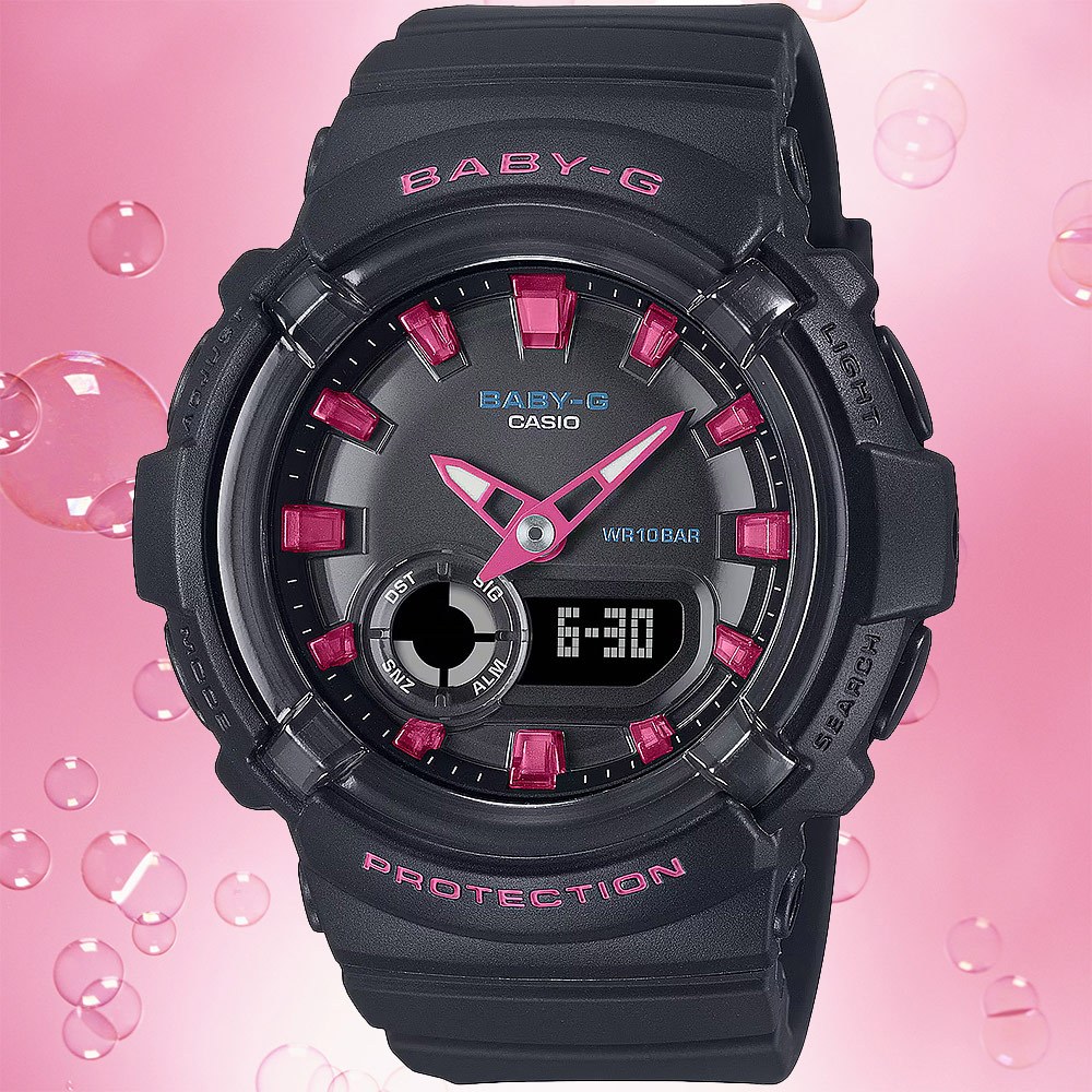 CASIO 卡西歐 BABY-G 舞池霓虹燈雙顯手錶-黑x粉 BGA-280DN-1A, , large