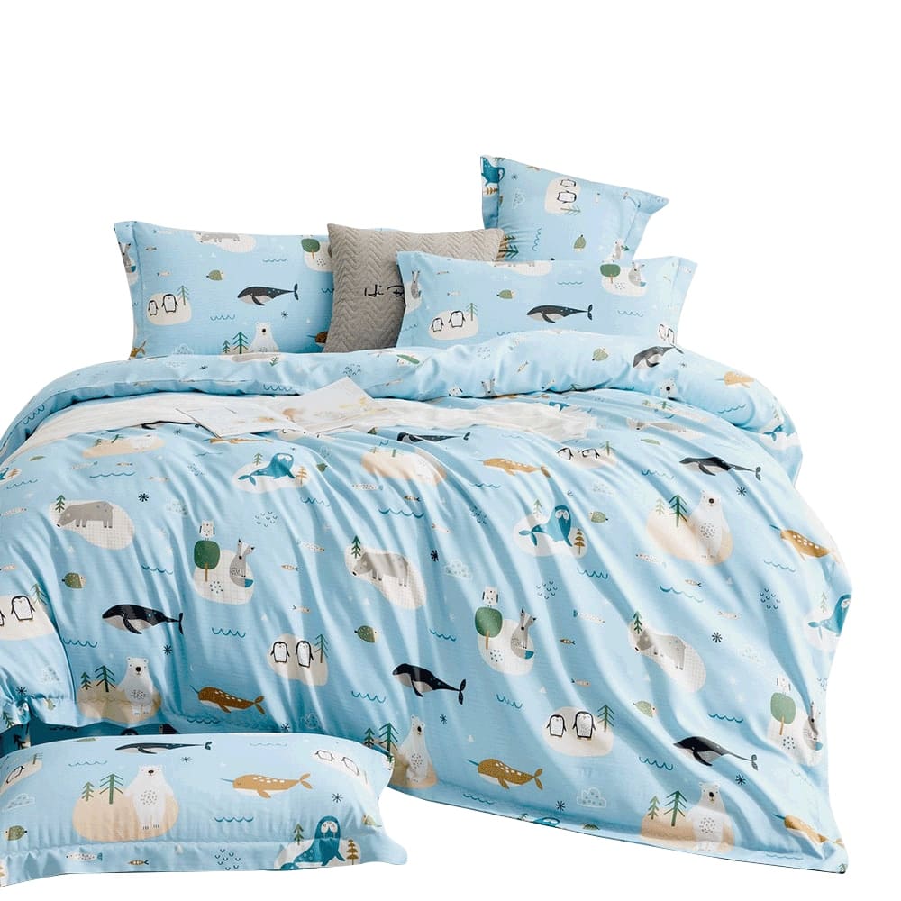 奧地利天絲加大床包被套四件組/海陸同樂, , large