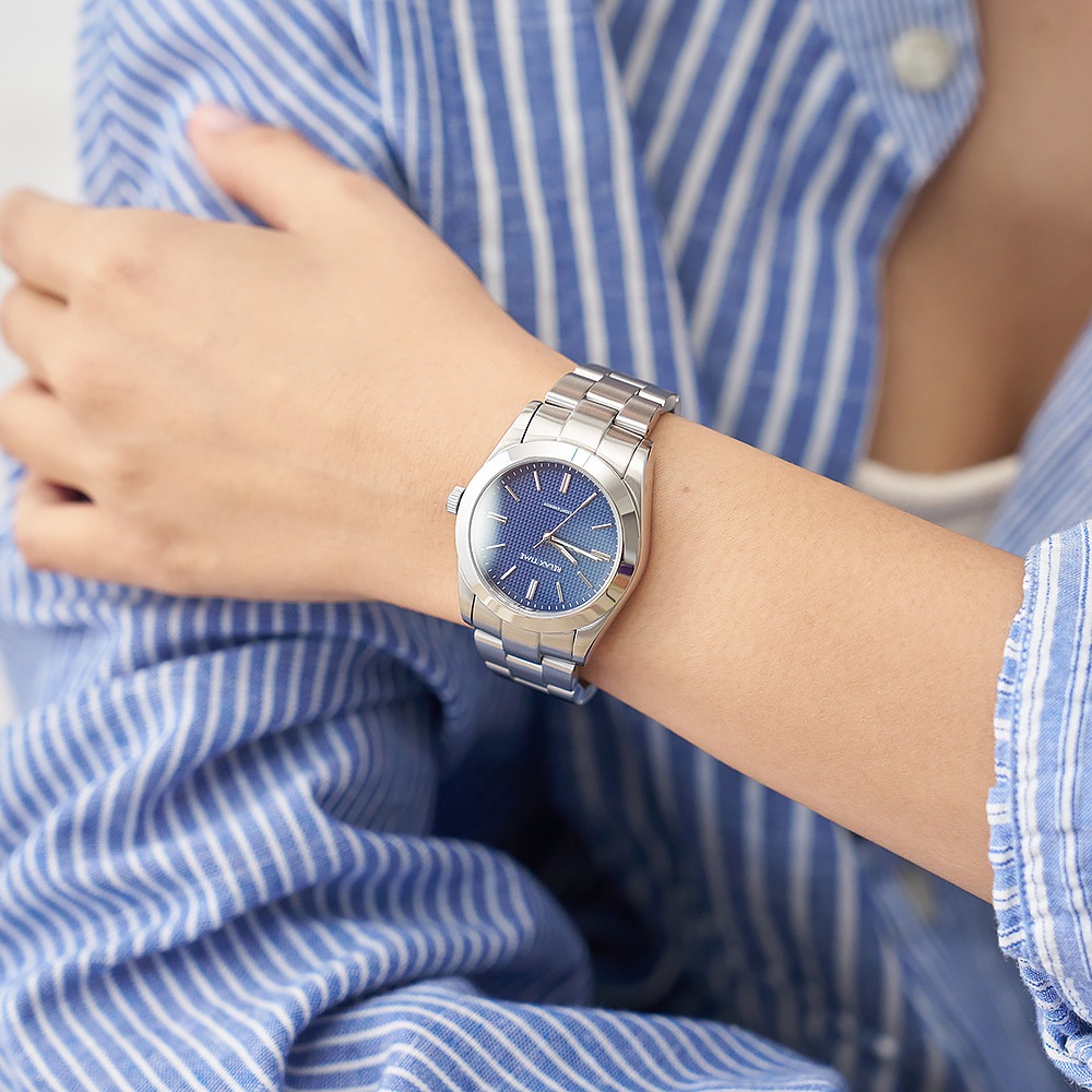 Relax Time RT-105S 立體格紋太陽能女錶-銀x藍/34mm RT-105S-3L, , large
