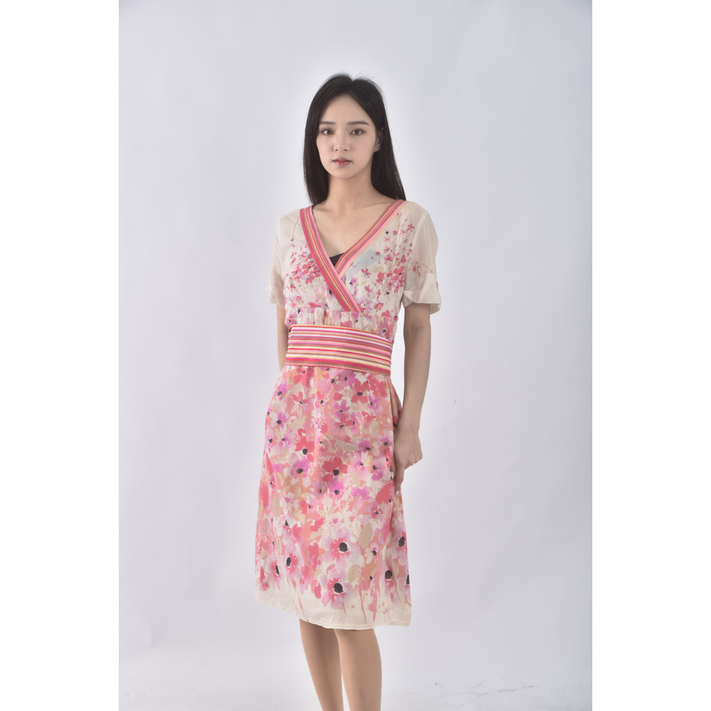 (S) i blues棉質條紋粉色綁帶洋裝二手衣