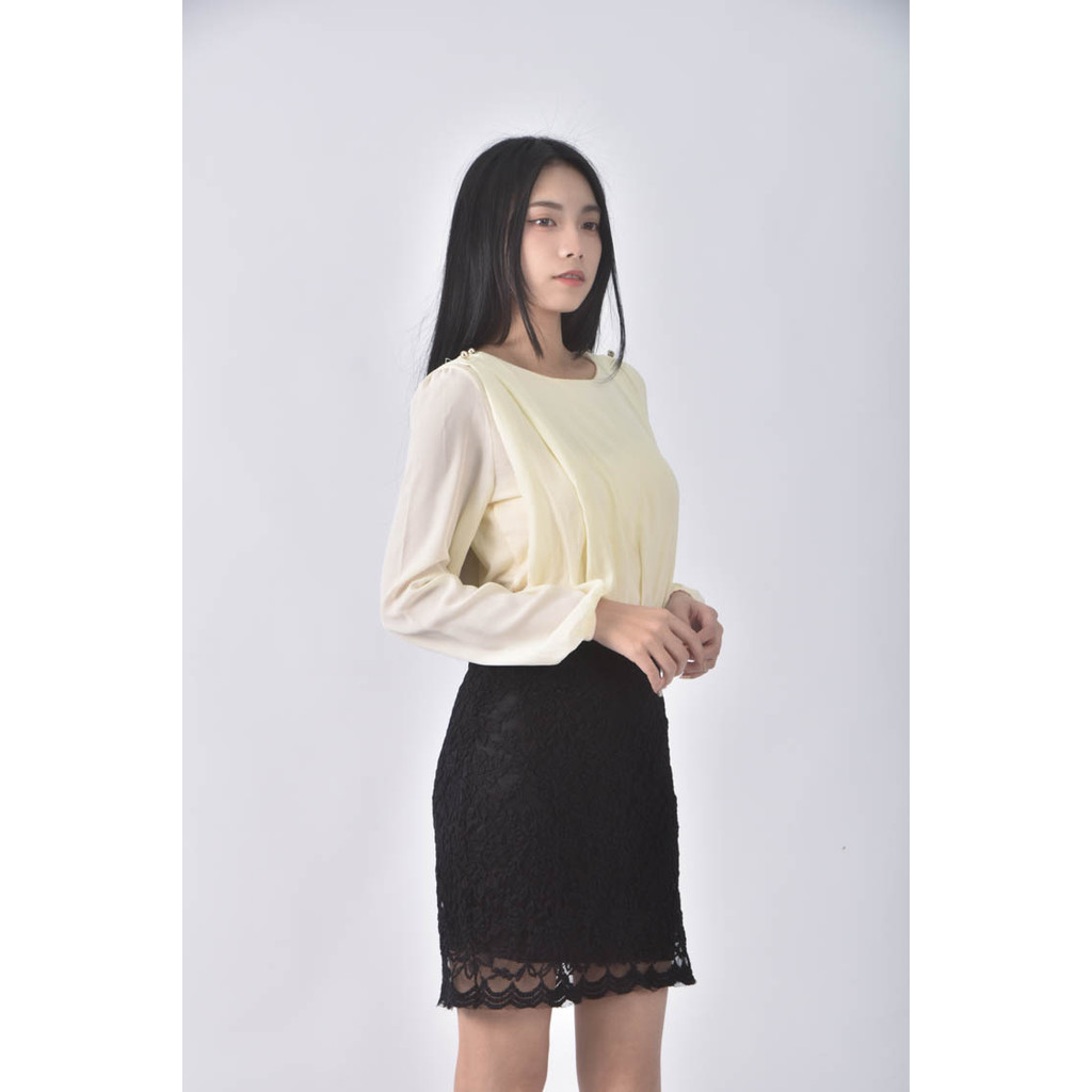 (S) eyescream拼色白色洋裝二手衣, , large