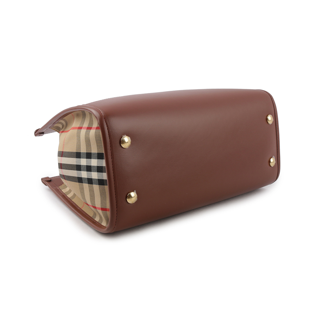 BURBERRY Title 格紋帆布及小牛皮小款手提/斜背二用包/棕褐色, , large