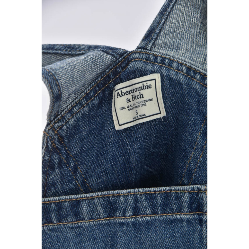 (XL) abercrombie fitch丹寧牛仔吊帶棉質純棉水洗藍色長褲二手衣, , large