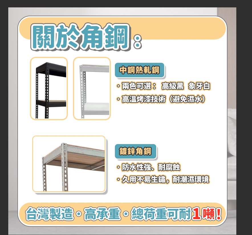 [台灣湧利企業有限公司]免螺絲角鋼架 四層架 黑色 4尺*1.5尺*高6尺 無補強, , large