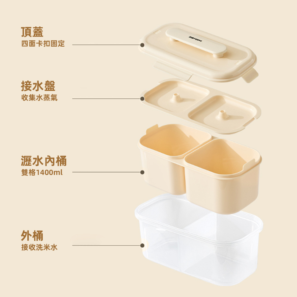 【上手家居】煮飯微波便當盒-1400ml 奶油色(加熱便當盒/微波保鮮盒/微波盒/分隔保鮮盒), , large