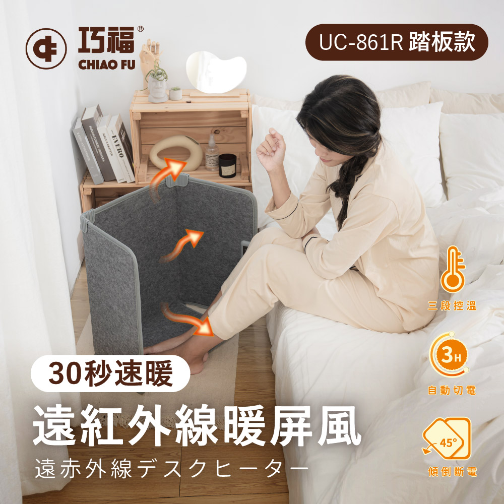 【巧福】遠紅外線暖屏風 四折踏板款 UC-861R (保暖/電暖), , large