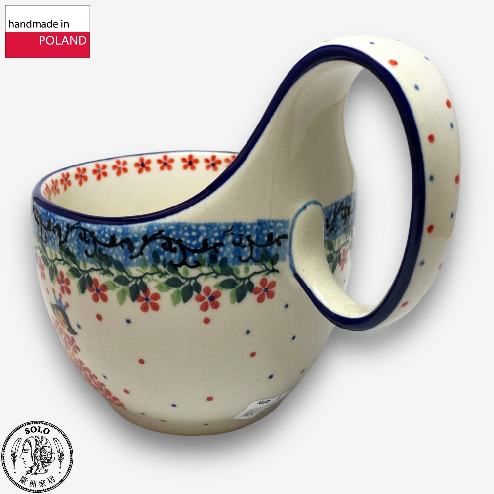 【SOLO Vintage】CA Polish Pottery 400ml Bowl with Handles Red Princess Series, , large