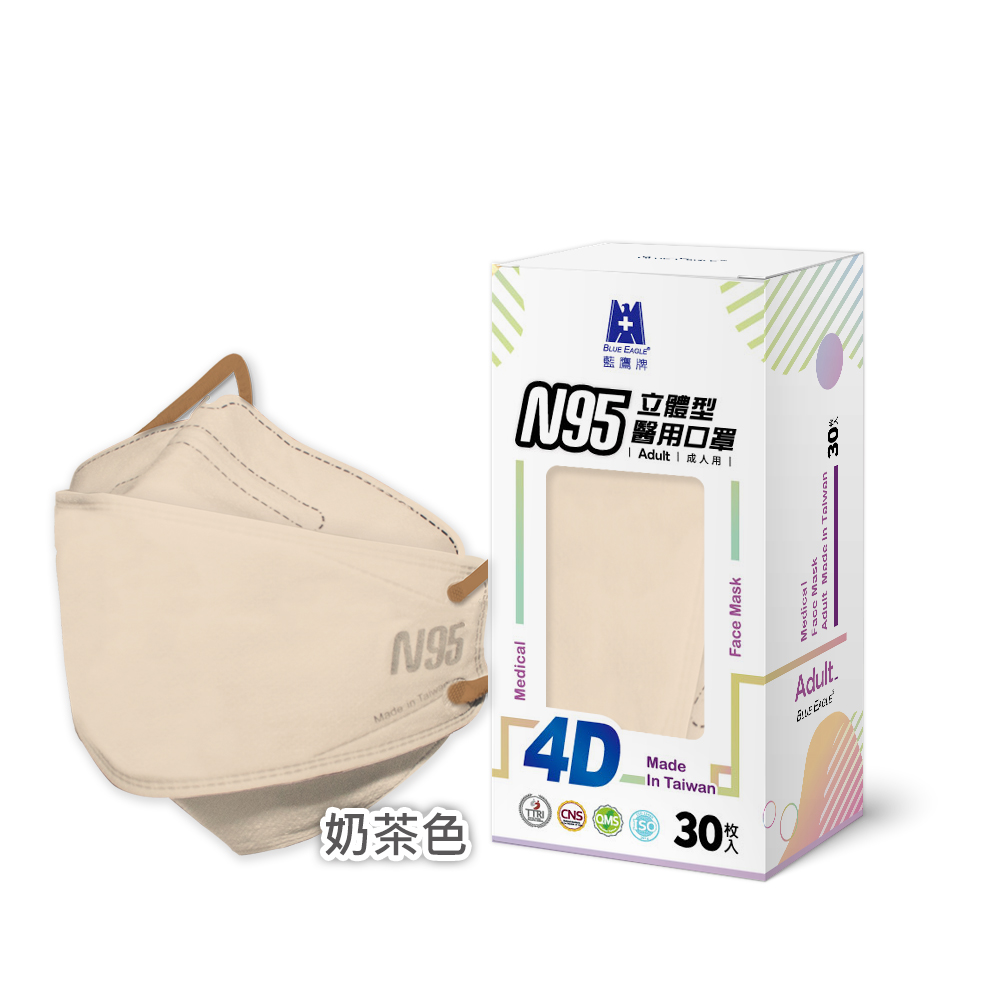 【Blue Eagle】N95 4D Adult Medical Face Mask 30 pack, 奶茶色, large