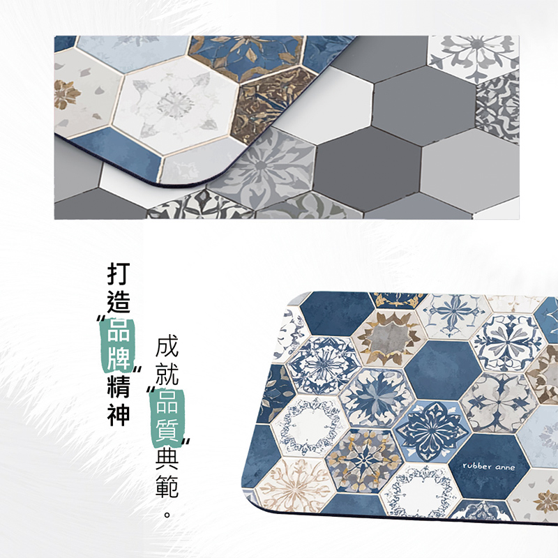 【Monster】 rubber anne 10-Second Ultra-Absorb Soft Diatomaceous Earth Mat – Hexagon Tile Series (60x40cm) – Blue Porcelain Tile, , large